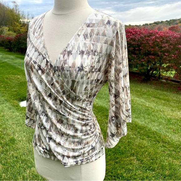 MSK V Neck Foil Knit Faux Wrap top size small - Picture 9 of 16